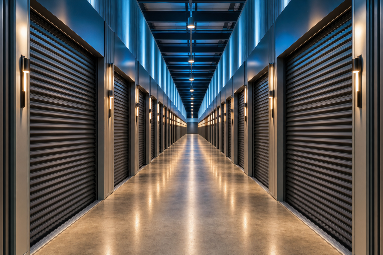 Interior corridor of a MajorWave climate-controlled storage facility